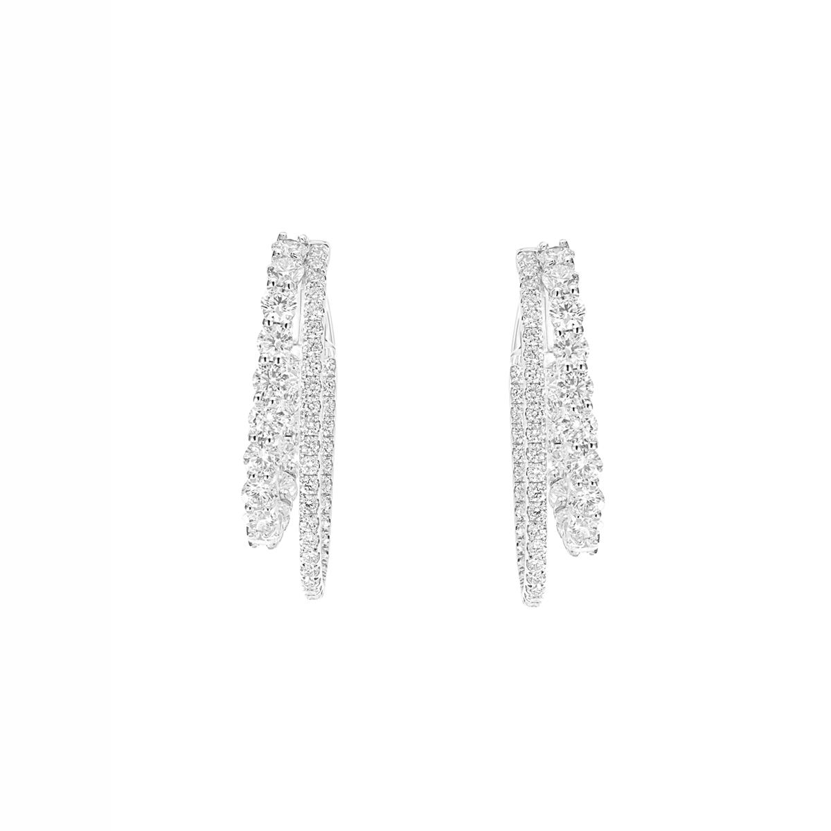 London Collection White Gold Double Diamond Loop Drop Earrings