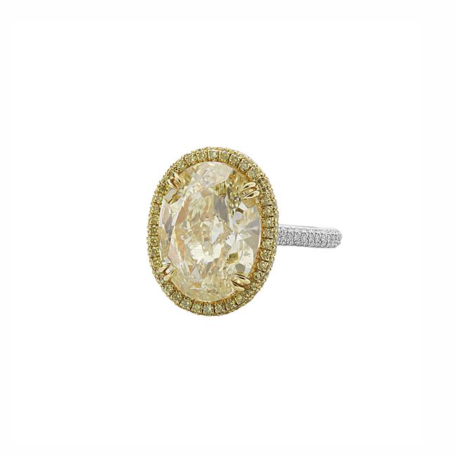 London Collection Platinum 18k Yellow Gold Fancy Yellow Oval Diamond Ring