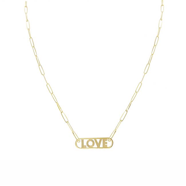 London Collection 14k Yellow Gold Paper Clip Link Love Necklace