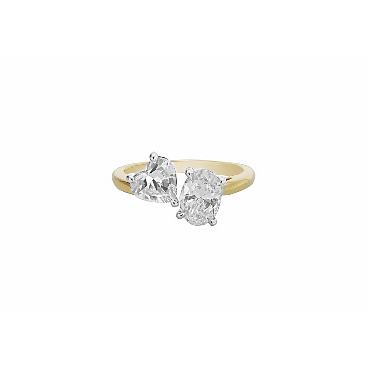 London Collection 18k Yellow Gold Oval and Heart Shaped Diamond Two-Stone Ring