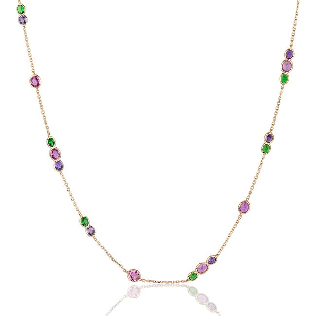 Goshwara 18k Yellow Gold Mix Sapphire Tsavorite Necklace