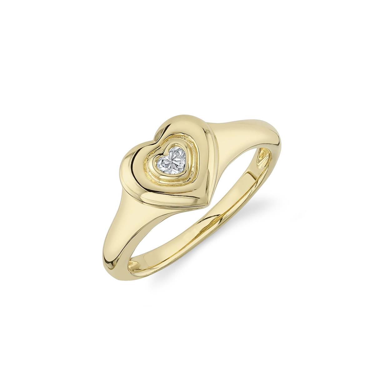 London Collection 14k Yellow Gold Bezel Set Diamond Heart Signet Ring