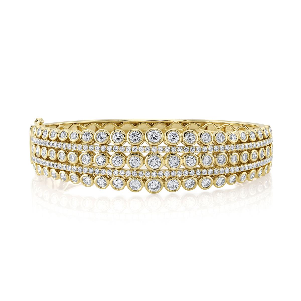 London Collection 14k Yellow Gold Five Row Diamond Bangle Bracelet