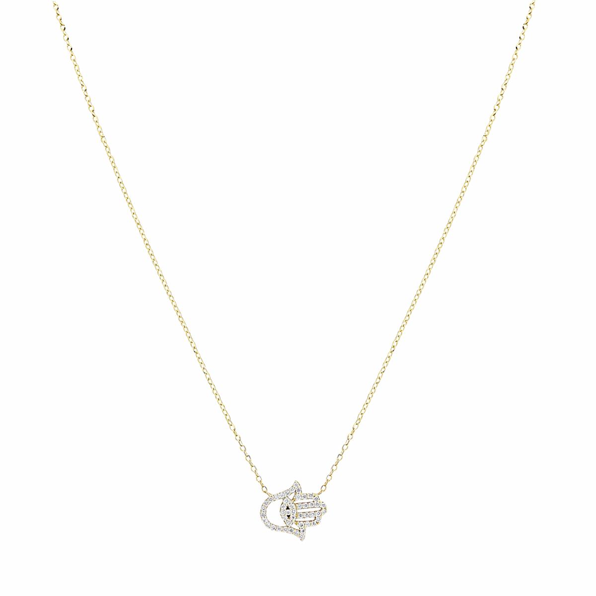 London Collection 14k Gold Pave Diamond Hamsa Pendant Necklace