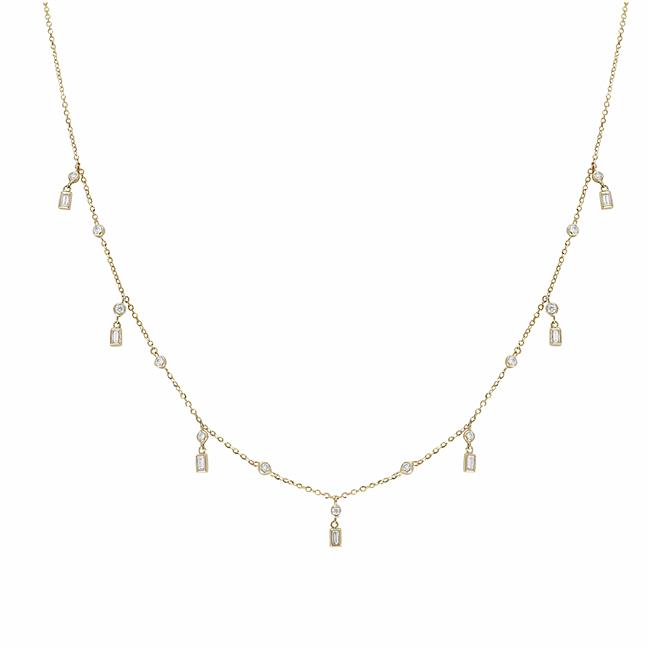 London Collection 14k Yellow Gold Diamond Baguette Station Necklace