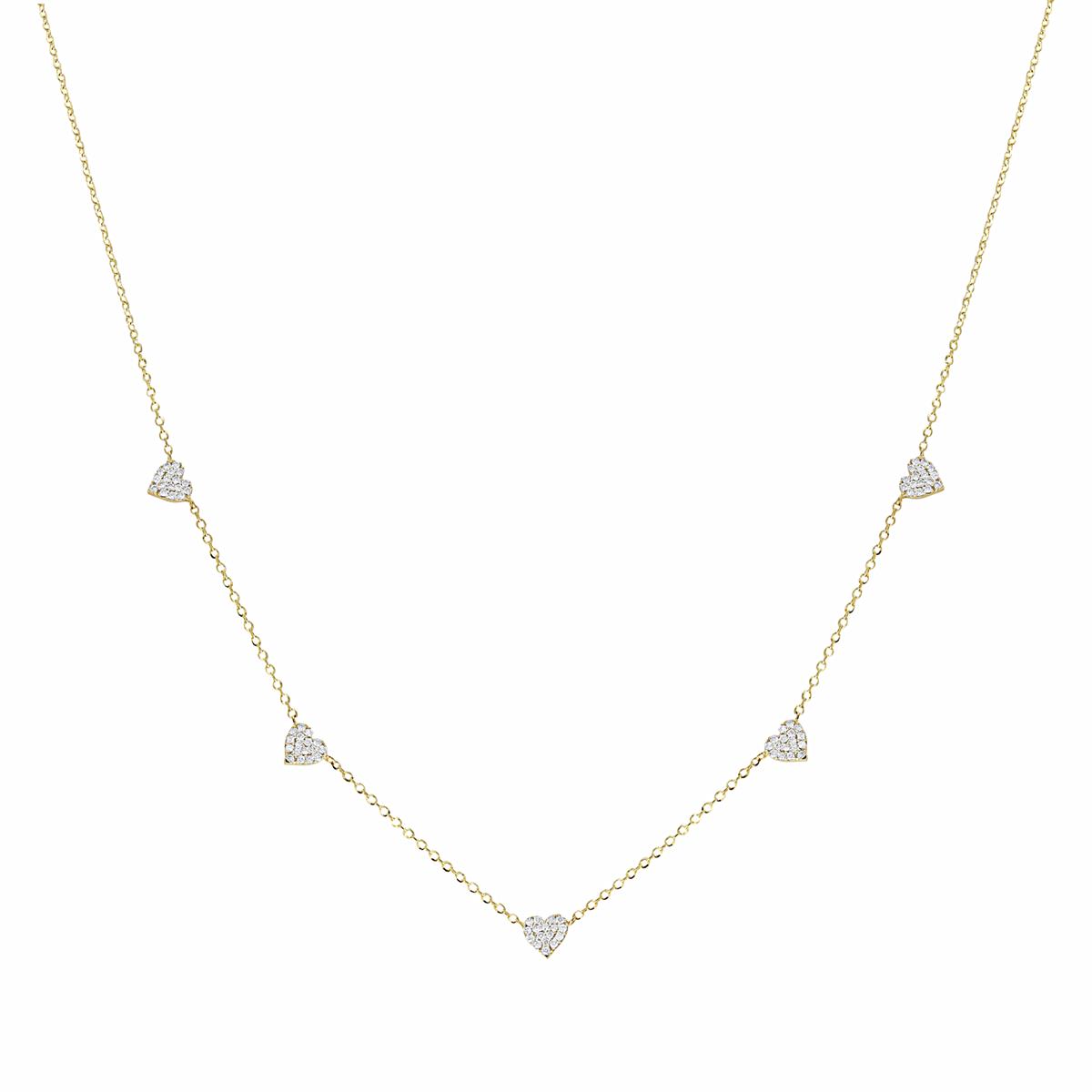 London Collection 14k Yellow Gold Pave Diamond Heart Station Necklace