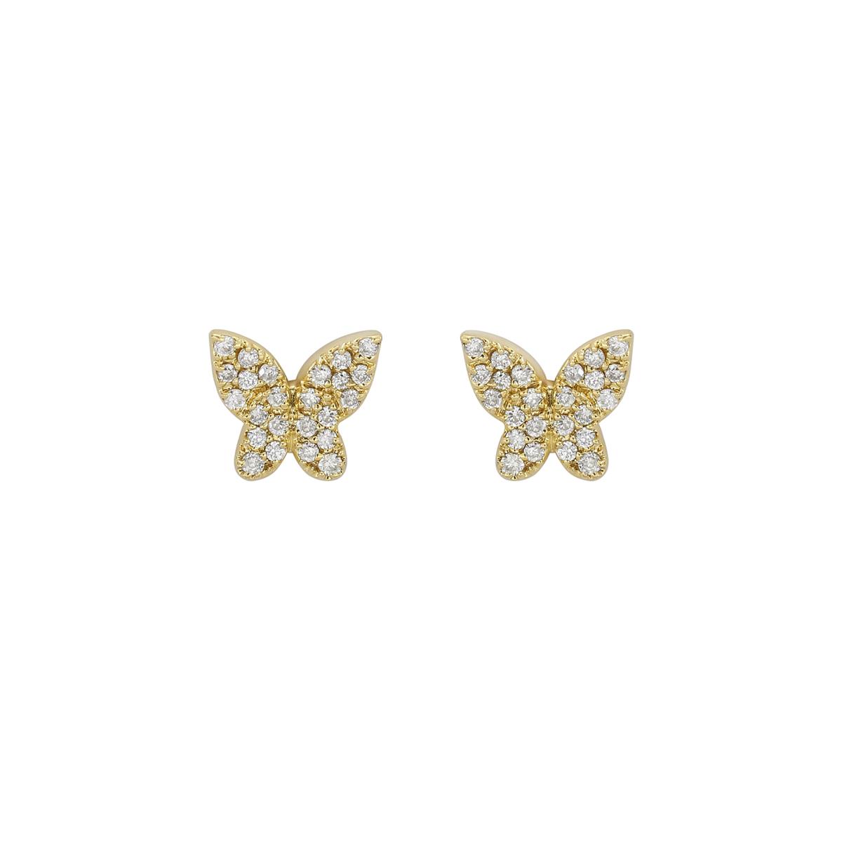 London Collection 14k Yellow Gold Pave Diamond Butterfly Stud Earrings