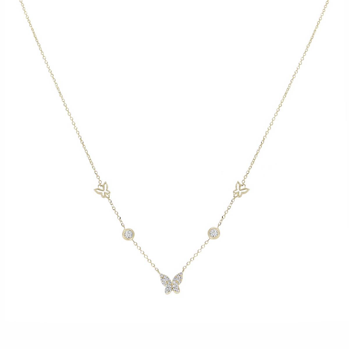 London Collection Yellow Gold Diamond Butterfly Station Pendant Necklace