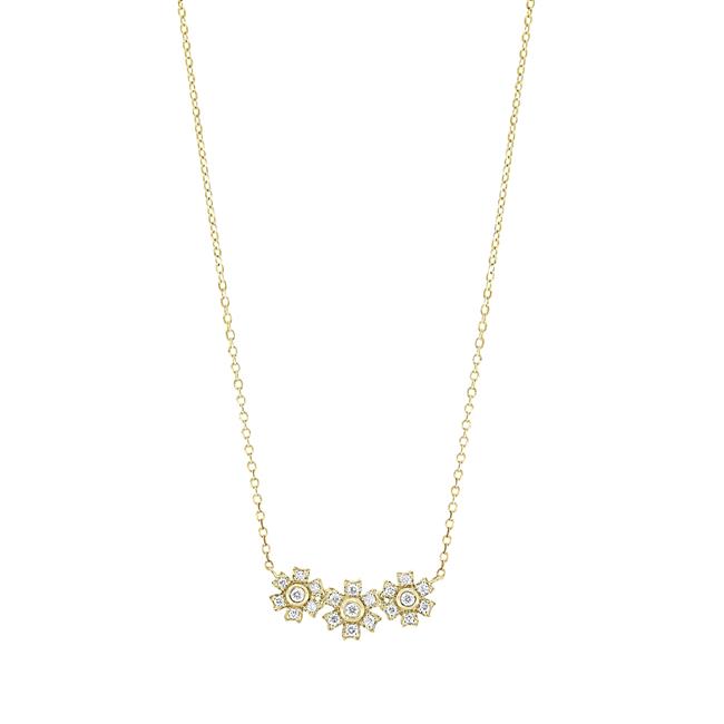 London Collection 14k Yellow Gold Diamond 3 Flower Necklace