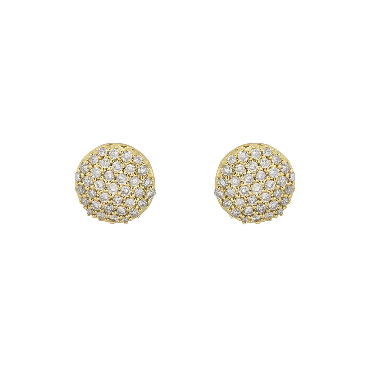 London Collection 14k Yellow Gold Pave Diamond Round Button Earrings