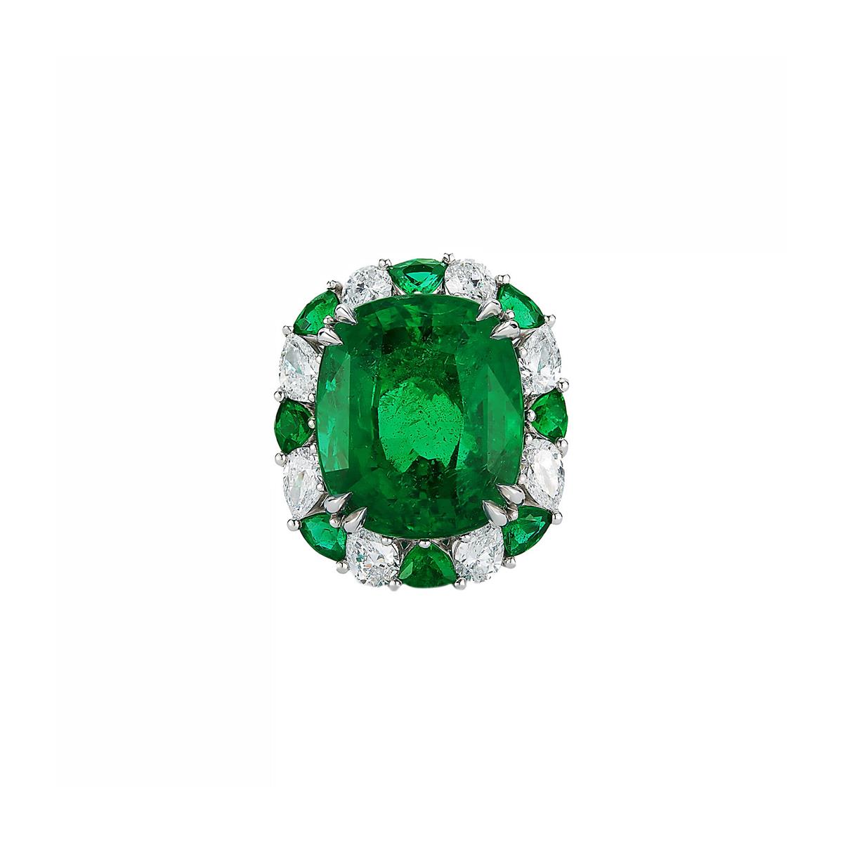 London Collection Platinum Emerald and Mix Shaped Diamond Ring