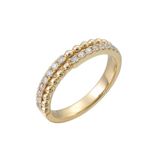 London Collection 18k Gold Double Bead Round Diamond Ring