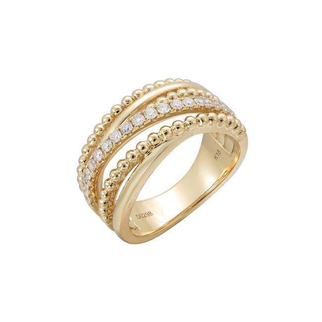 London Collection 18k Yellow Gold Diamond and Bead Crossover Ring