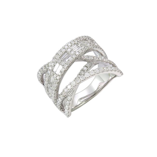 London Collection 18k White Gold Baguette Diamond Crossover Ring