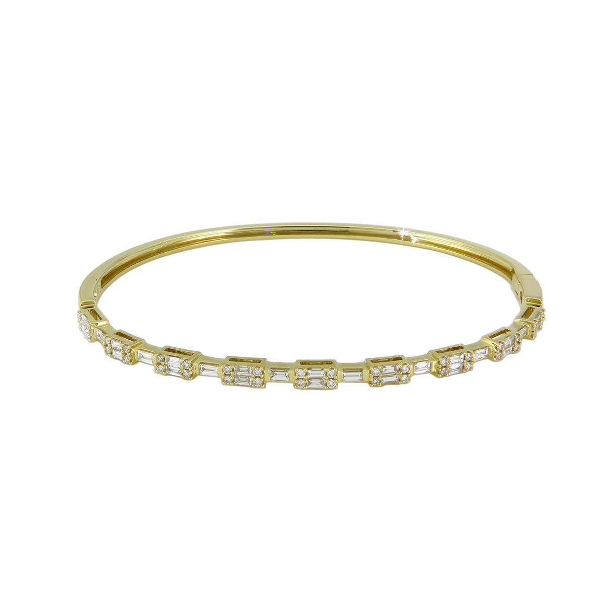 London Collection 18k Yellow Gold Round and Baguette Diamond Alternating Bangle Bracelet