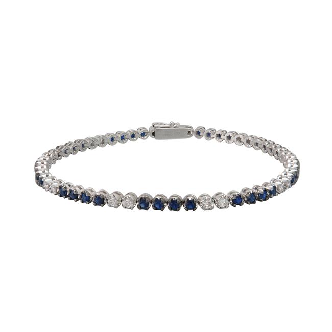 London Collection 18k White Gold Blue Sapphire Diamond Tennis Bracelet