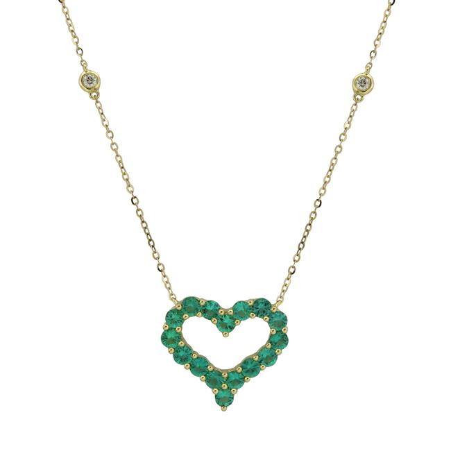 London Collection 18k Yellow Gold Emerald and Diamond Open Heart Necklace