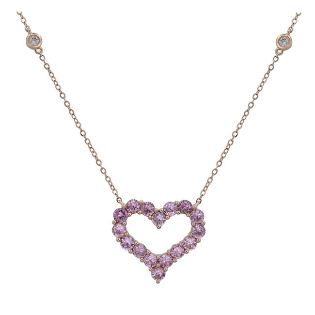 London Collection 18k Rose Gold Pink Sapphire And Diamond Open Heart Necklace