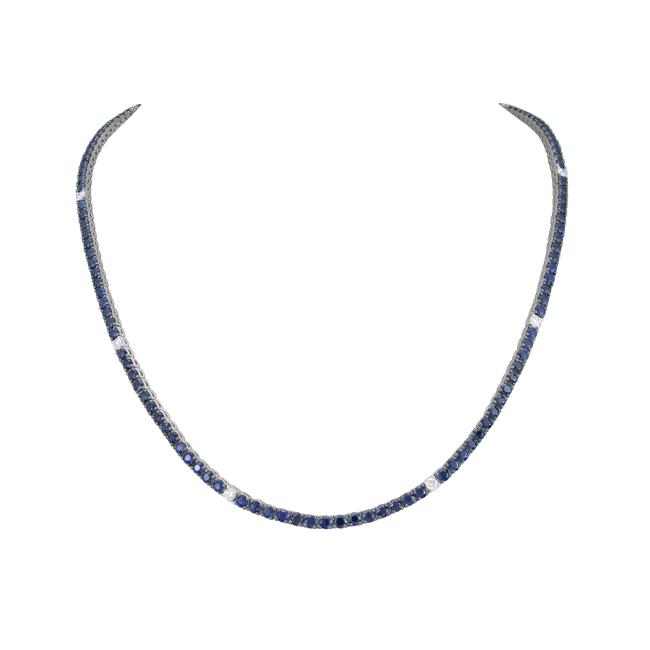 London Collection 18k White Gold Blue Sapphire and Diamond Tennis Necklace