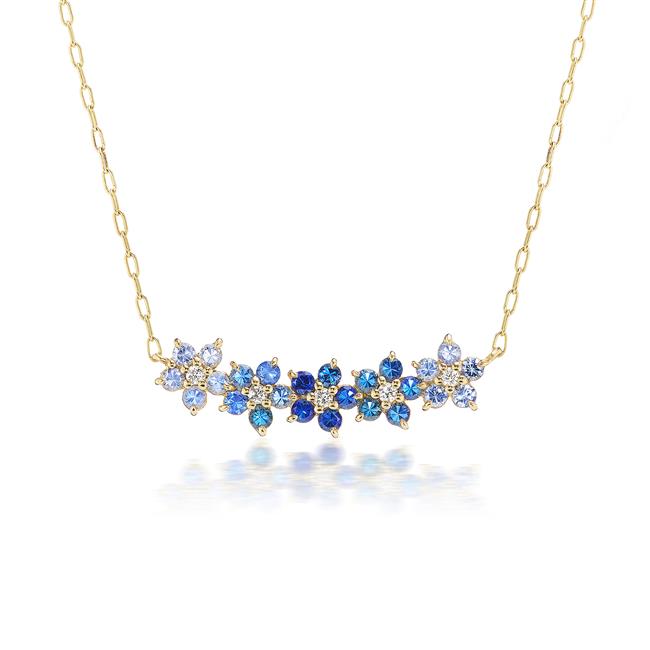 Jane Taylor 14k Yellow Gold Diamond And Blue Sapphire Ombre Floral Bar Necklace