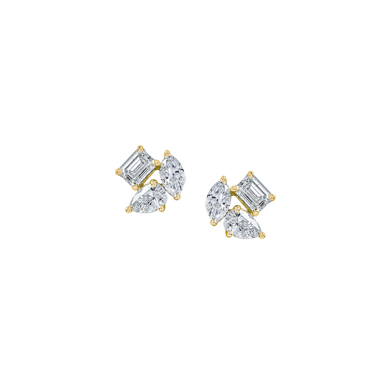 London Collection 18k Gold Mixed Shape Diamond Stud Earrings