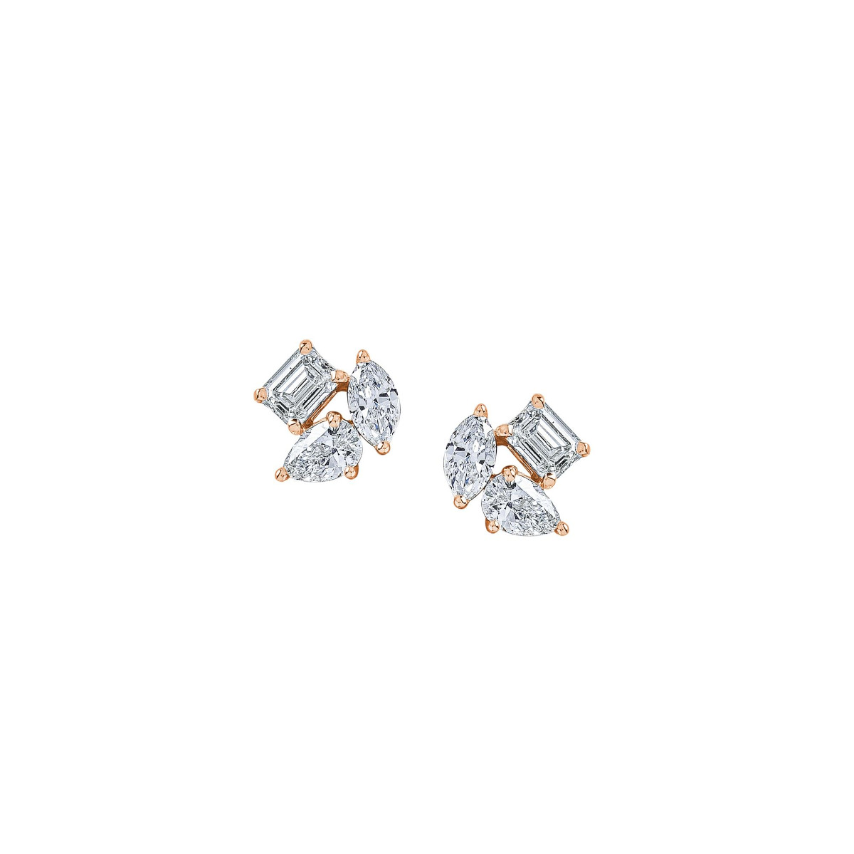 London Collection 18k Gold Mixed Shape Diamond Stud Earrings