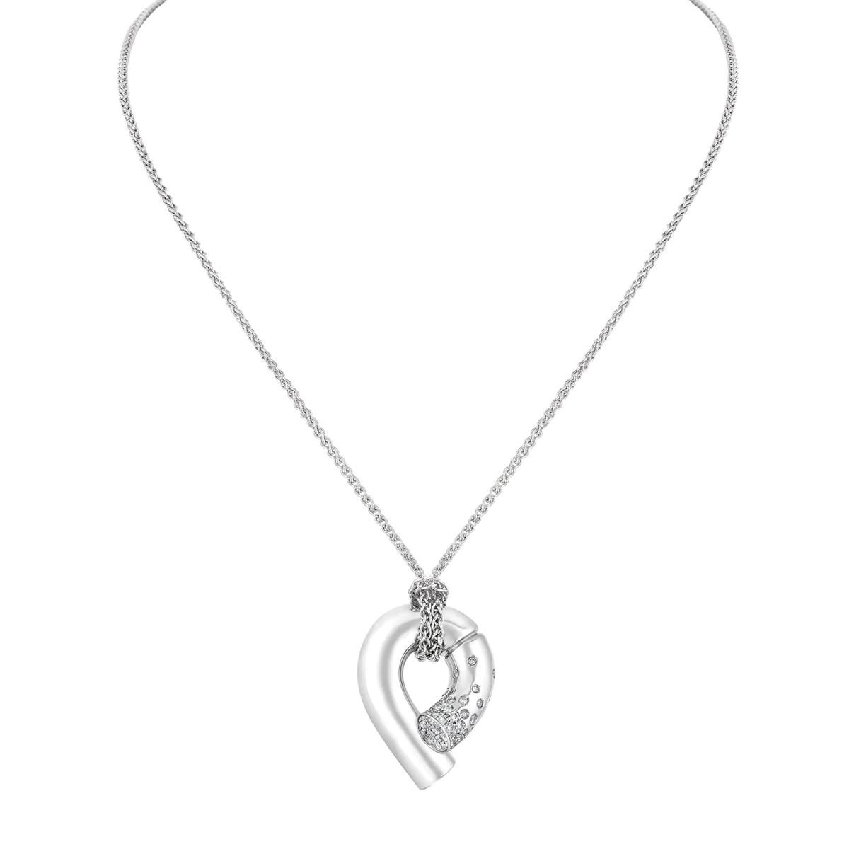 Tabayer Oera 18k White Gold Pave Diamond Chain Pendant Necklace