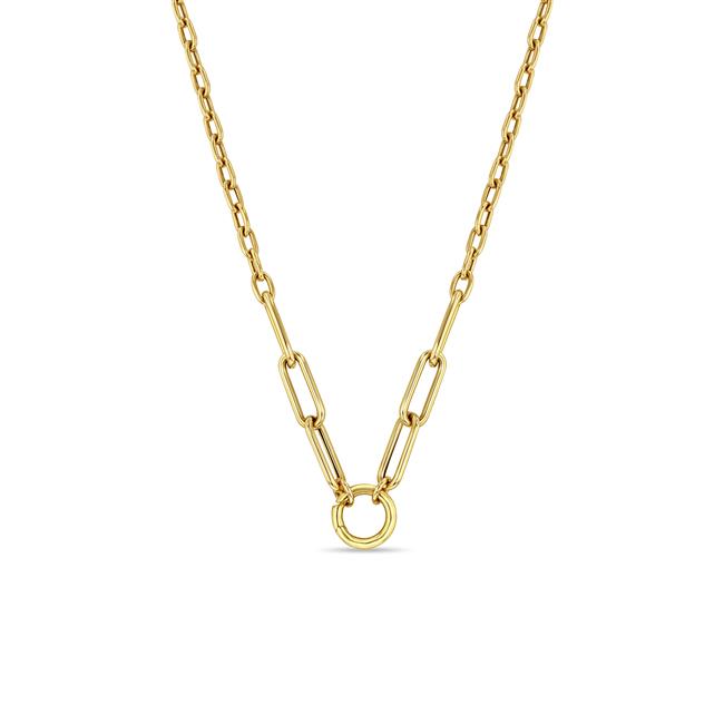 Zoe Chicco 14k Yellow Gold Large Paperclip Mix Chain Necklace With Round Enhancer