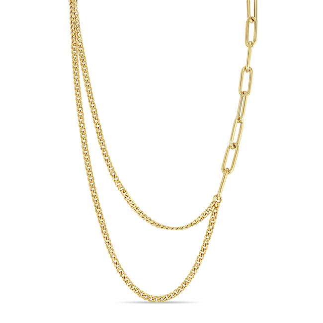 Zoe Chicco 14k Yellow Gold Double Chain Paperclip And Curb Chain Necklace