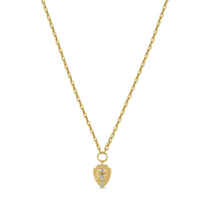 Zoe Chicco 14k Yellow Gold Small Shield Diamond Necklace