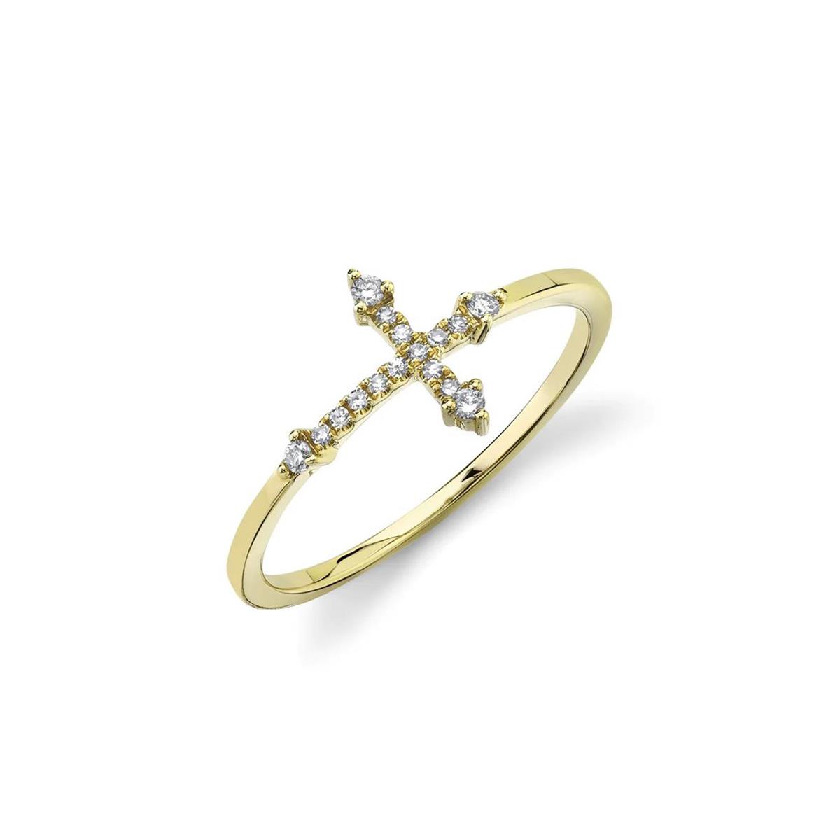 London Collection 14k Gold Diamond Sideways Cross Ring