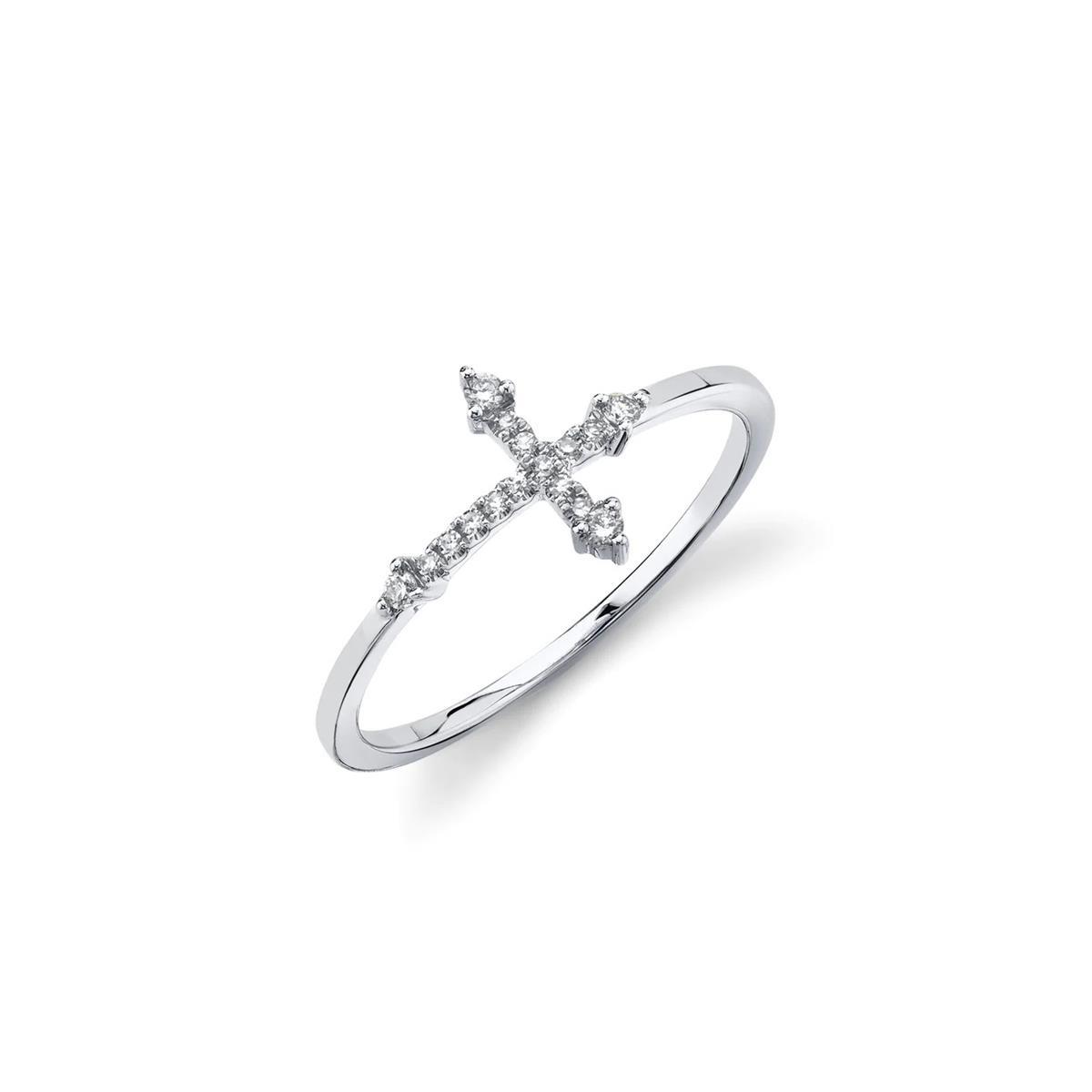 London Collection 14k Gold Diamond Sideways Cross Ring