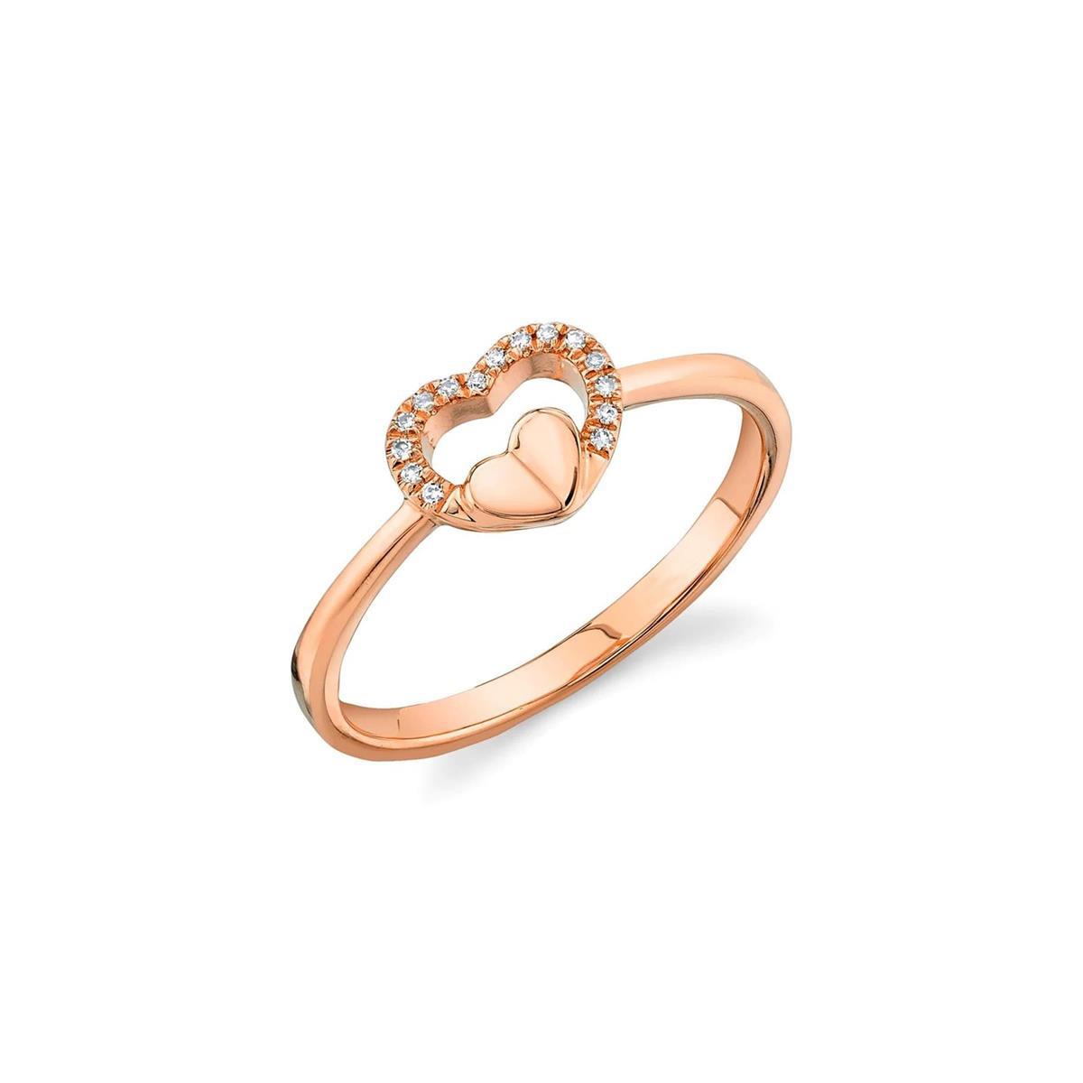 London Collection 14k Gold Pave Diamond Double Heart Ring