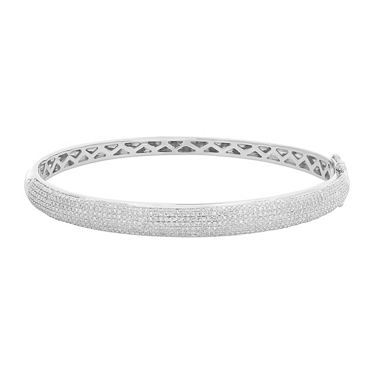 London Collection 14k White Gold Pave Diamond Bangle Bracelet 1.48cts