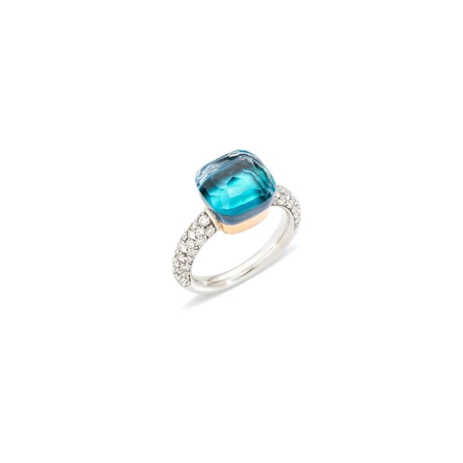 Pomellato Nudo 18k White and Rose Gold Sky Blue Topaz and Diamond Ring