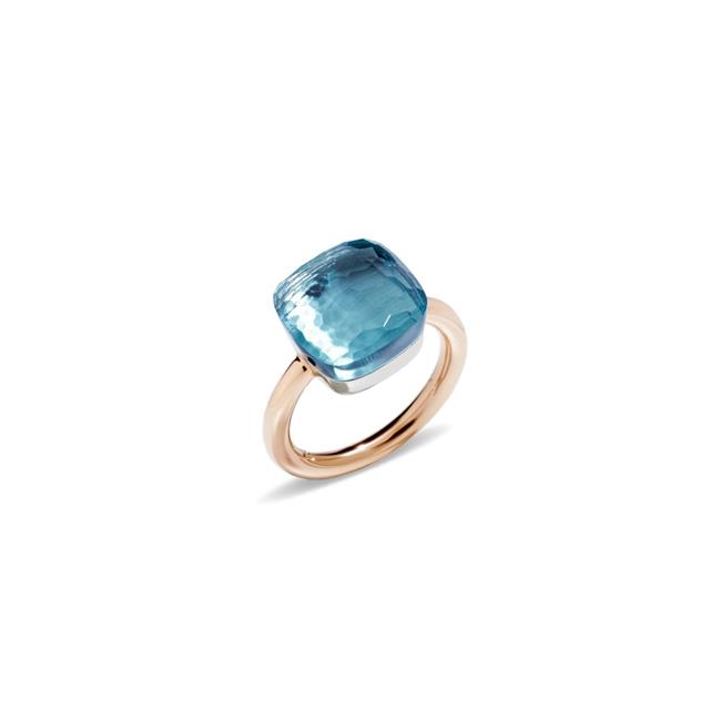 Pomellato Nudo Maxi 18k Rose and White Gold London Blue Topaz Ring