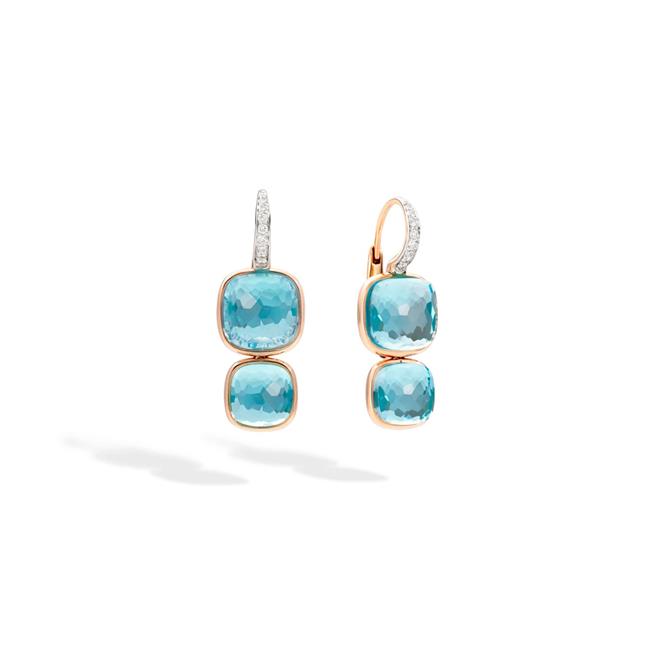 Pomellato Nudo 18k Rose Gold Sky Blue Topaz and Diamond Earrings