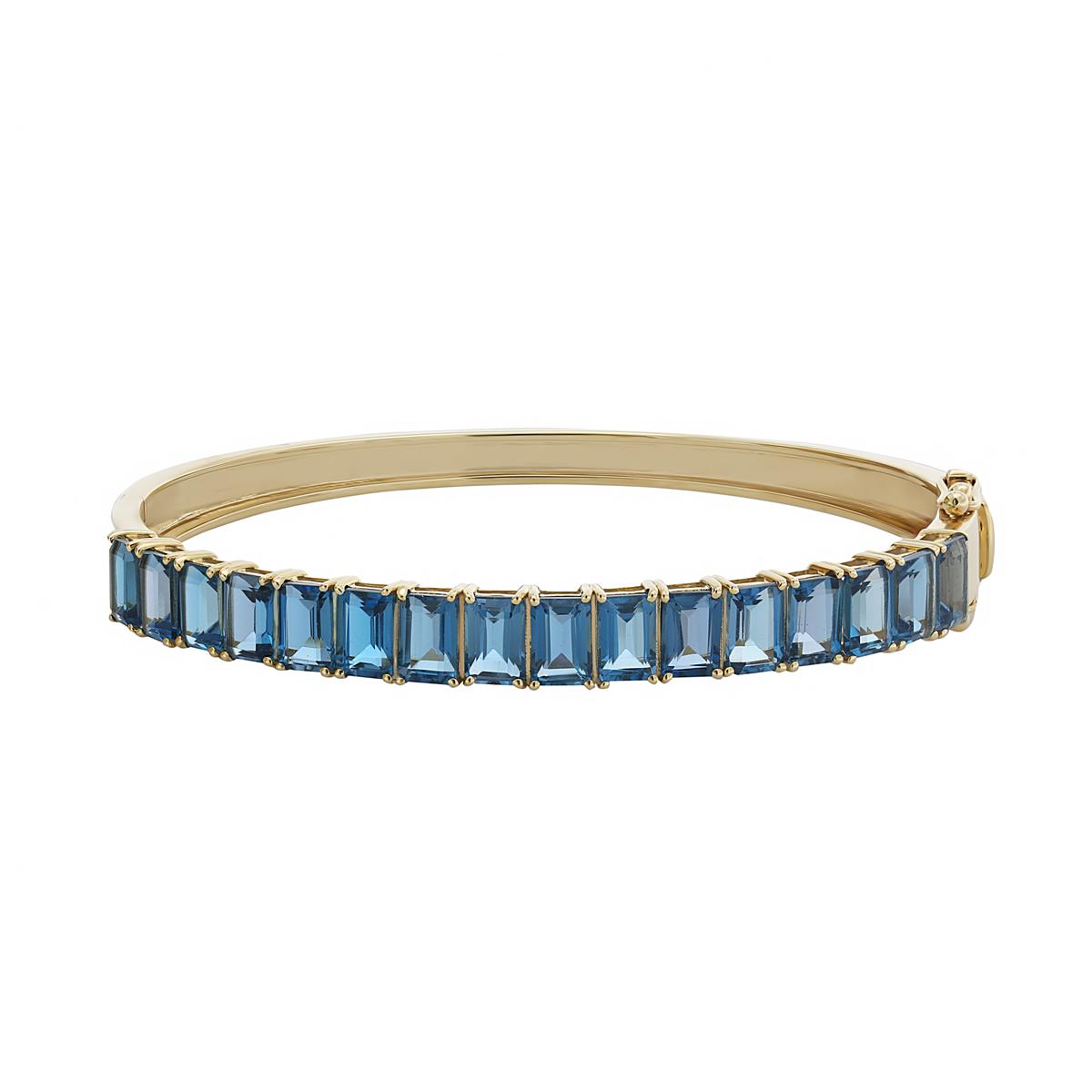 London Collection 14k Yellow Gold Emerald Cut Blue Topaz Bangle Bracelet