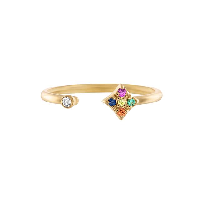 Gigi Ferranti Essentials 14k Yellow Gold Rainbow Gemstone And Diamond Open Ring