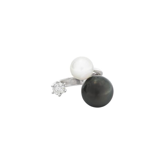 London Collection 18k White Gold Diamond Tahitian and South Sea Pearl Ring