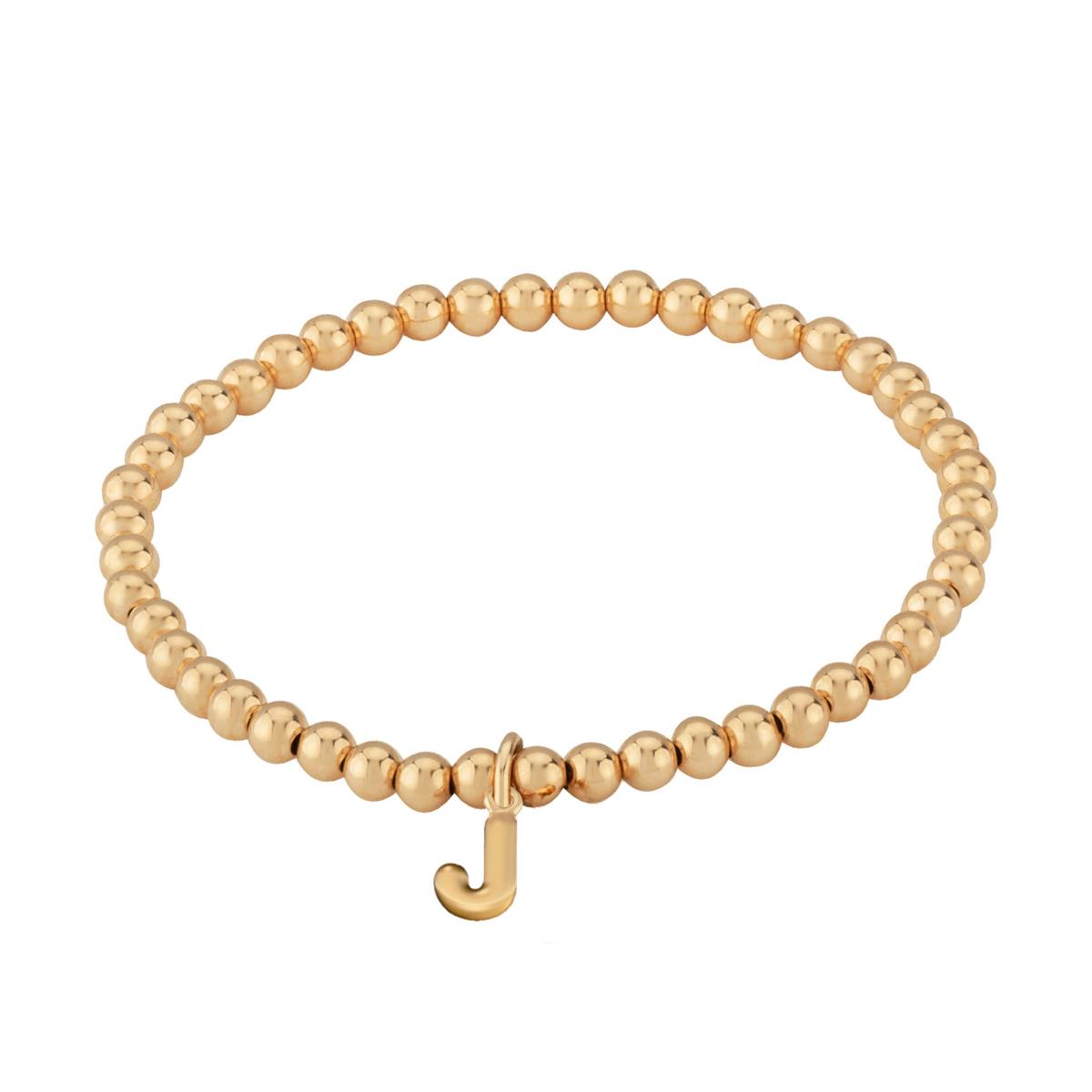 London Collection 14k Yellow Gold Initial 4mm Stretch Bead Bracelet