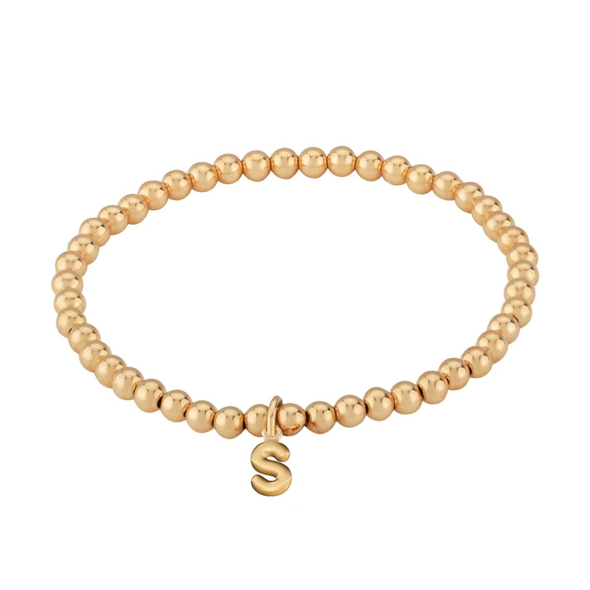 London Collection 14k Yellow Gold Initial 4mm Stretch Bead Bracelet