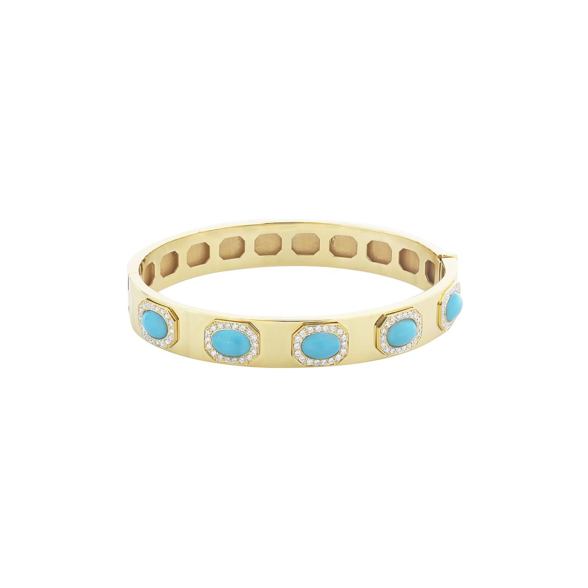 London Collection 18k Yellow Gold Turquoise and Diamond Bangle Bracelet