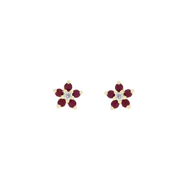 London Collection 14k Yellow Gold Small Gemstone And Diamond Flower Studs