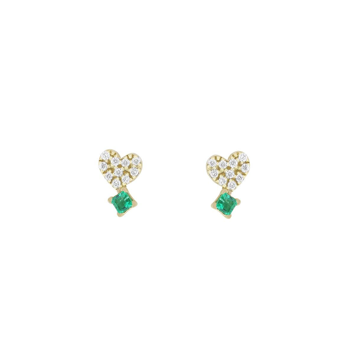 London Collection 14k Yellow Gold Pave Diamond Heart and Gemstone Heart Earrings