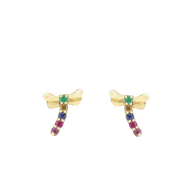 London Collection 14k Yellow Gold Rainbow Dragonfly Earrings