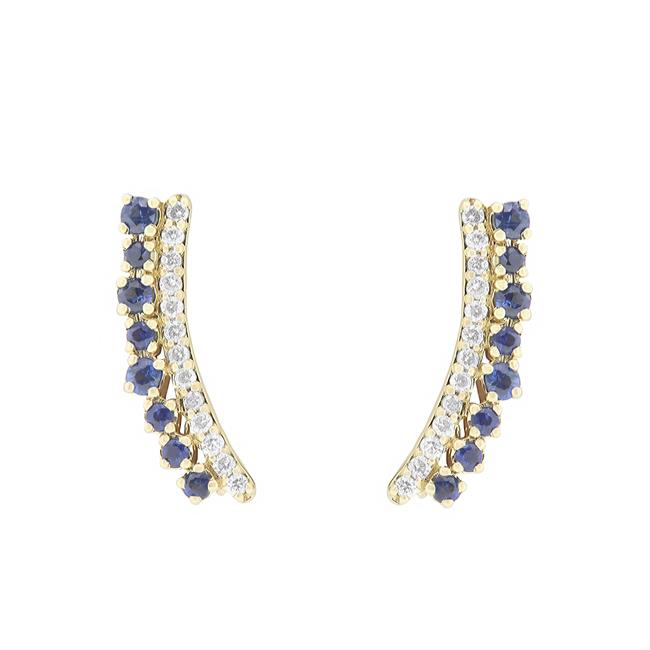 London Collection 14k Yellow Gold Diamond And Sapphire Crawler Earrings