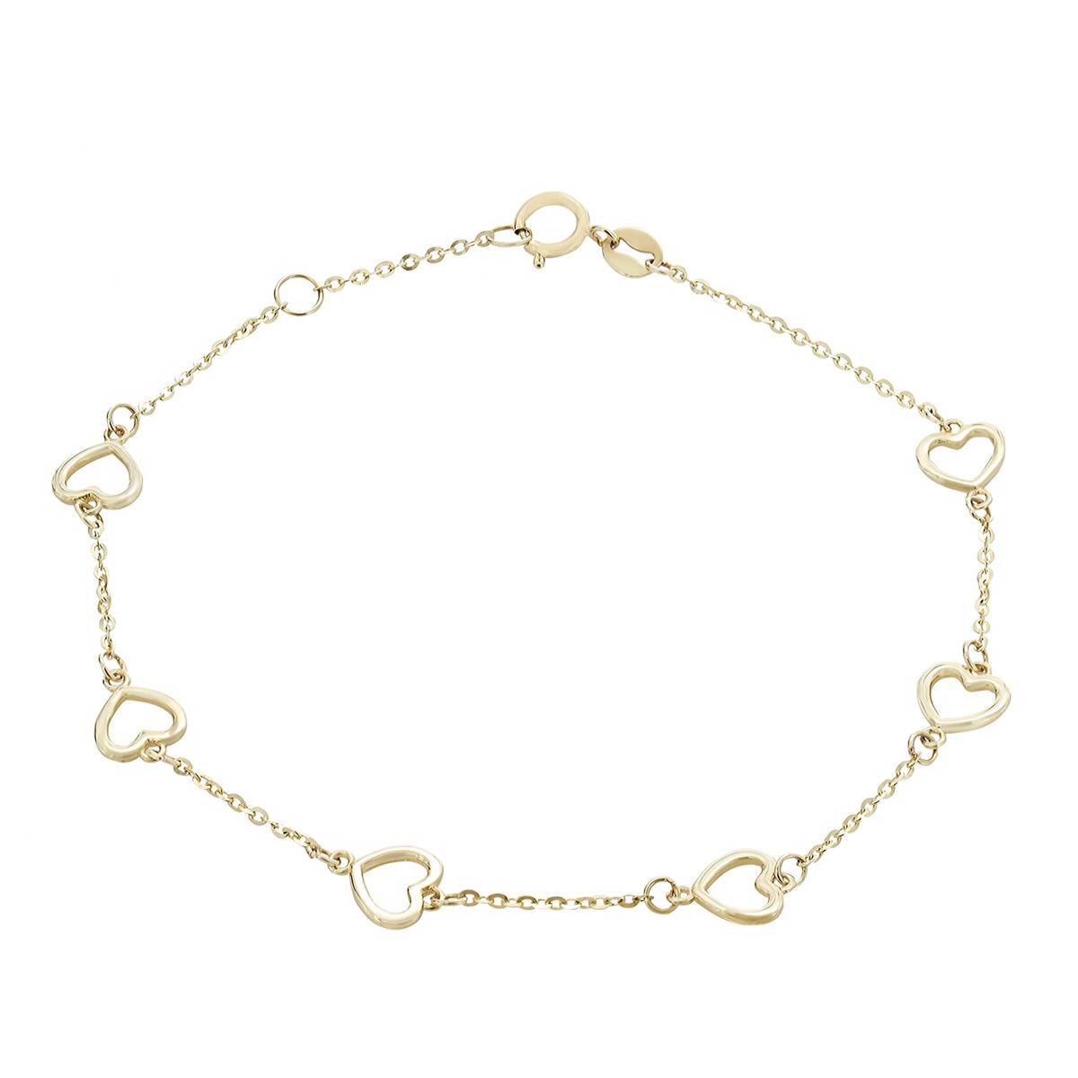 London Collection 14k Yellow Gold Open Heart Station Chain Bracelet