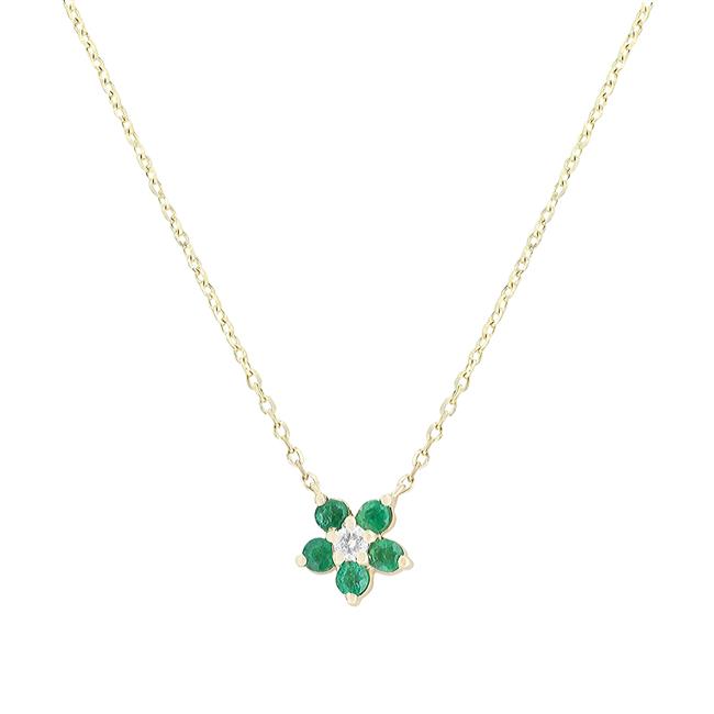 London Collection 14k Yellow Gold Emerald Mini Flower Necklace