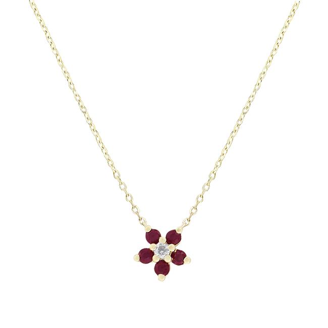 London Collection 14k Yellow Gold Ruby Mini Flower Necklace